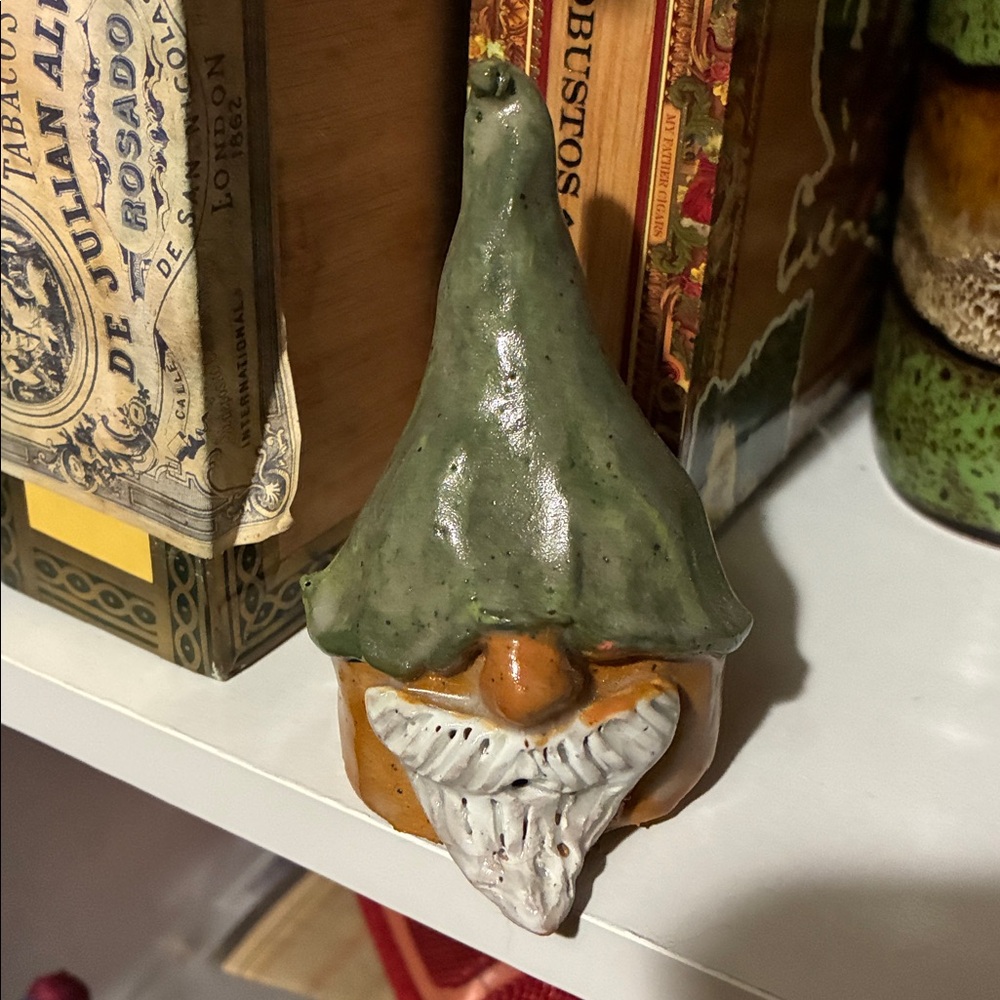 Green Hat Ceramic Gnome Figurine